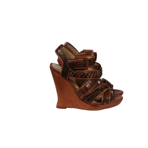 Alexandre Birman Womens Wedge Strappy Sandals US 7 EU 37 Brown Python Crocodile - Picture 9 of 13